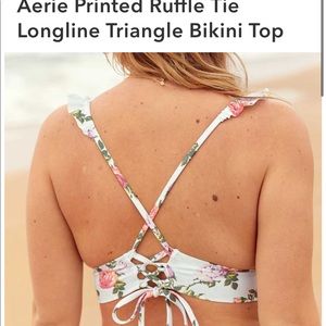 Aerie Printed Ruffle Tie Longline Triangle Bikini Top BNWT